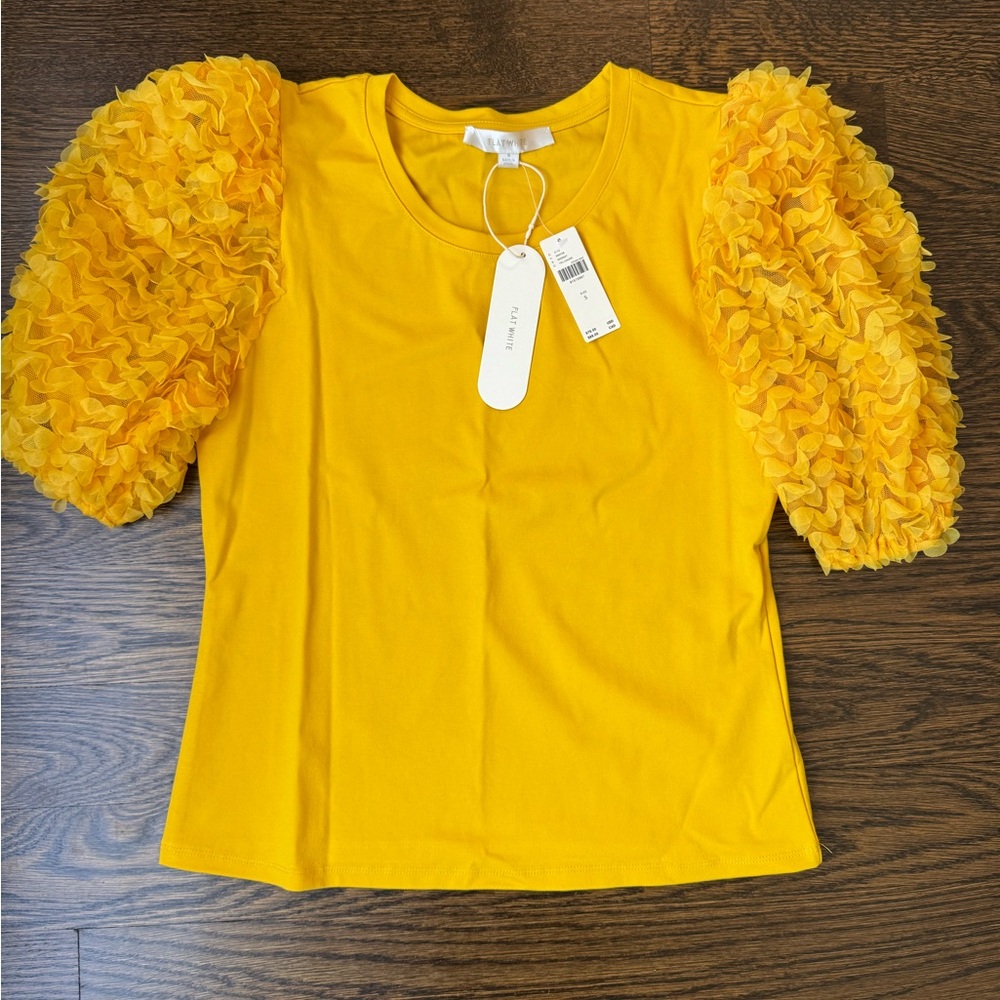 Anthropologie Yellow Puff Sleeve Ruffled Tee